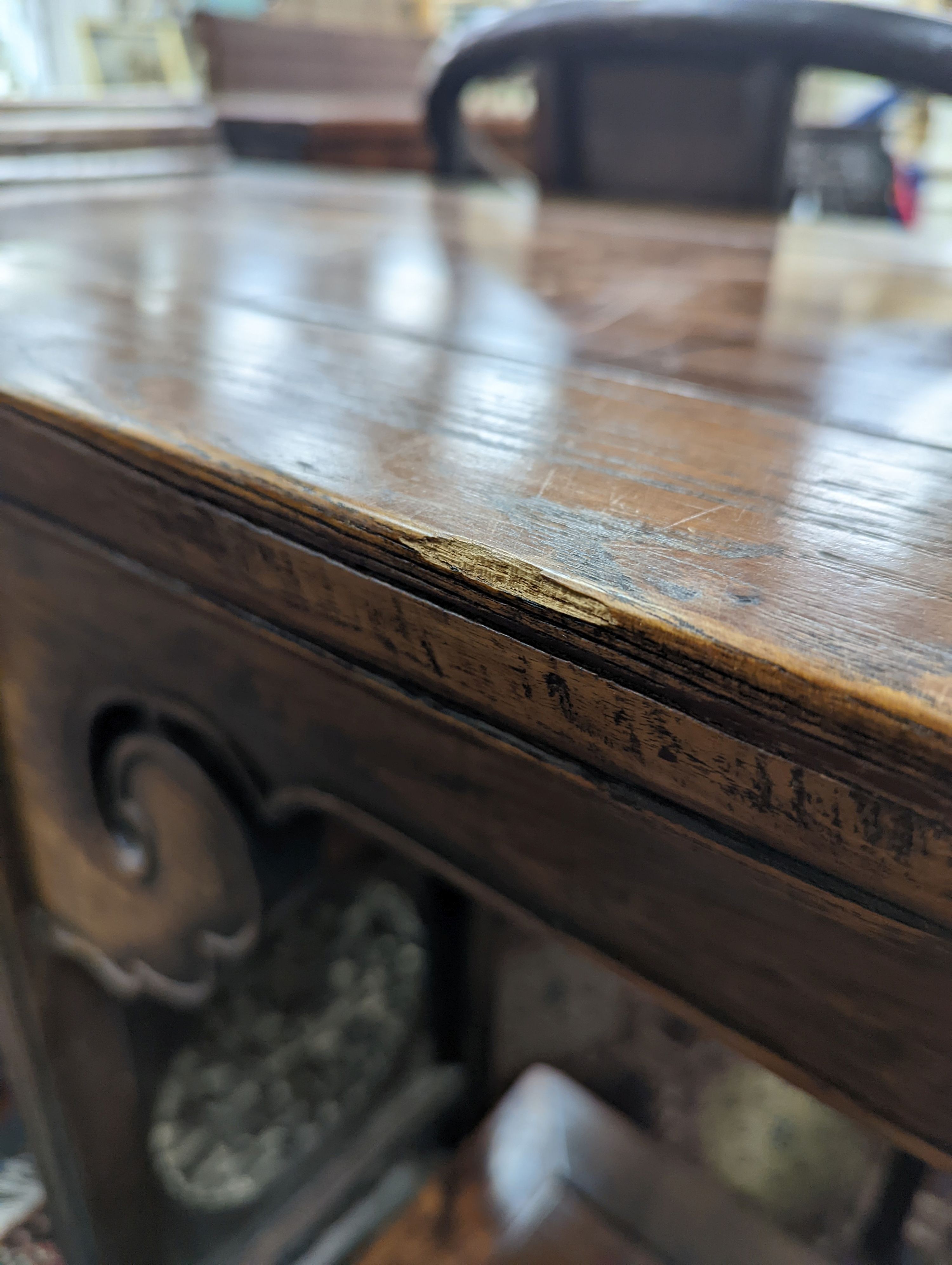 A Chinese elm and cypress wood altar table, 17th/18th Century, 168 cm long, 43 cm deep, 93 cm high, length reduced